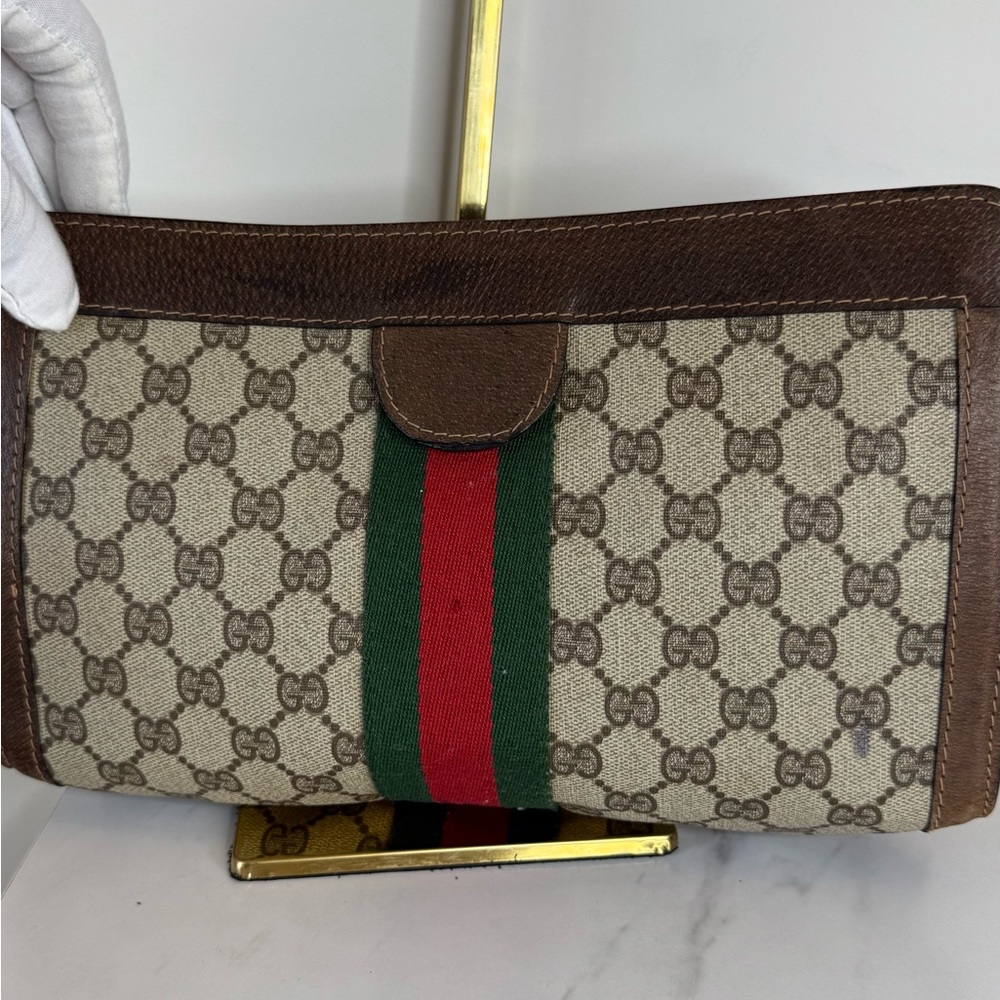 Gucci Brown Monogram Canvas Clutch with Green and Red Web Stripe - Picture 9 of 11